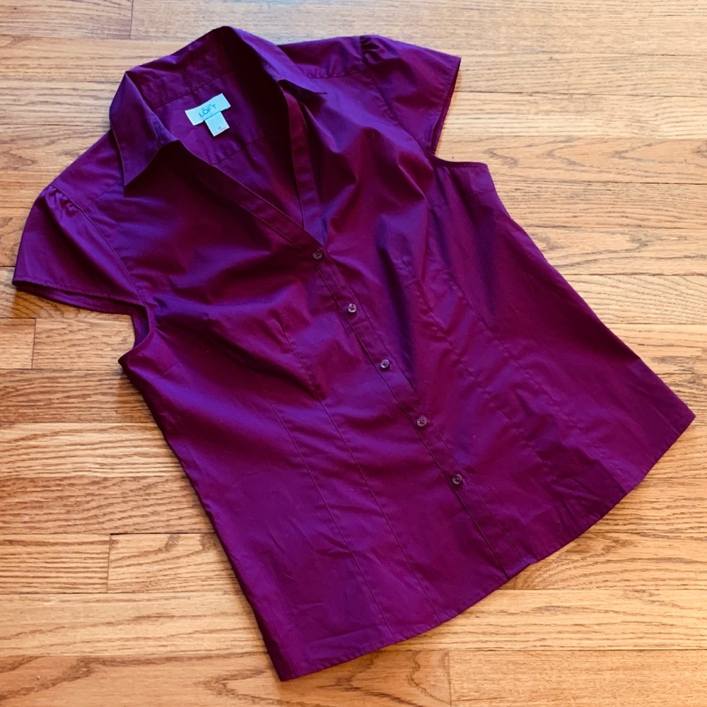 LOFT Purple Cap Sleeve button down